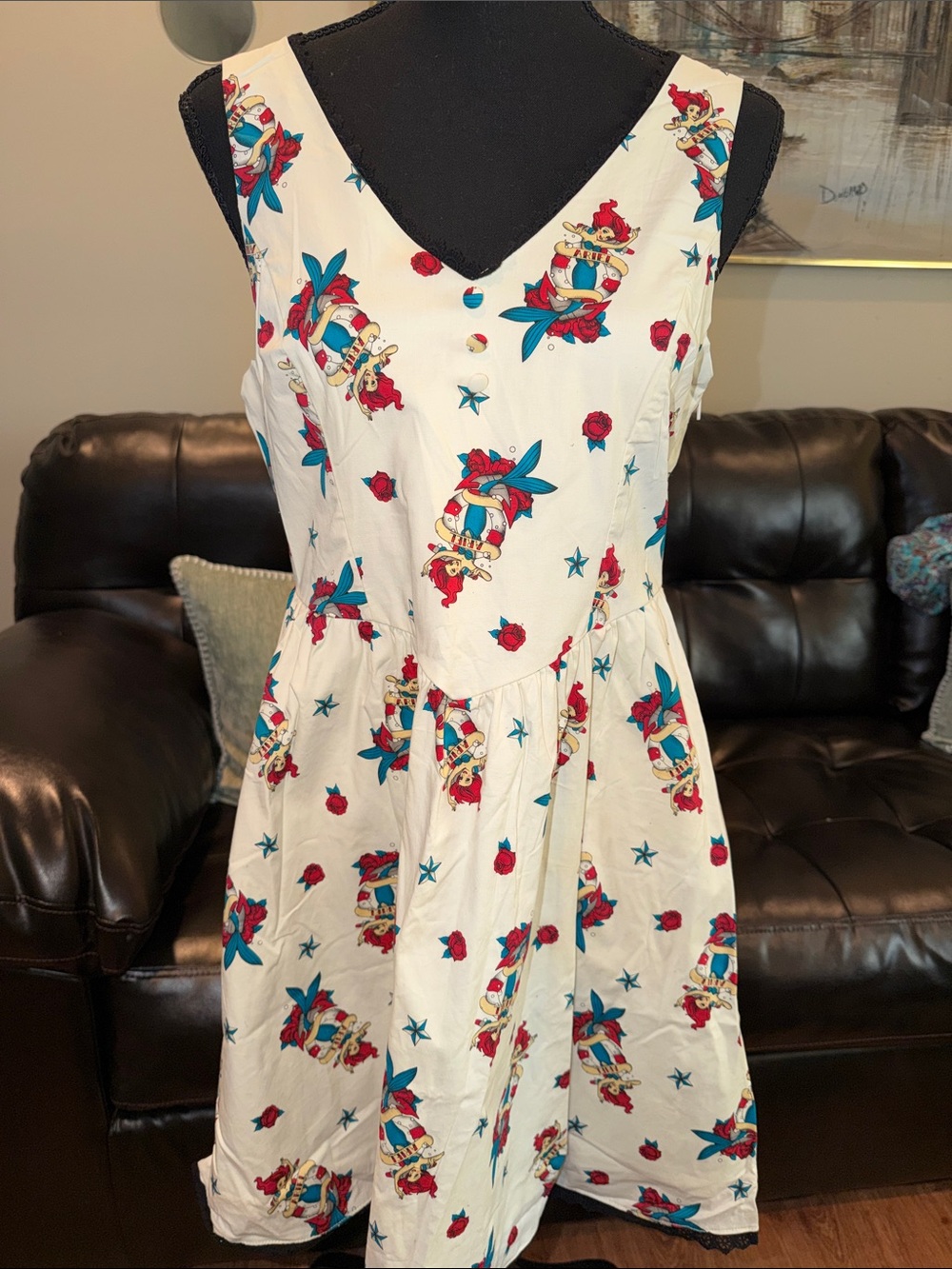 Disney Ariel Little Mermaid Sleeveless MIDI Dress Cream Medium